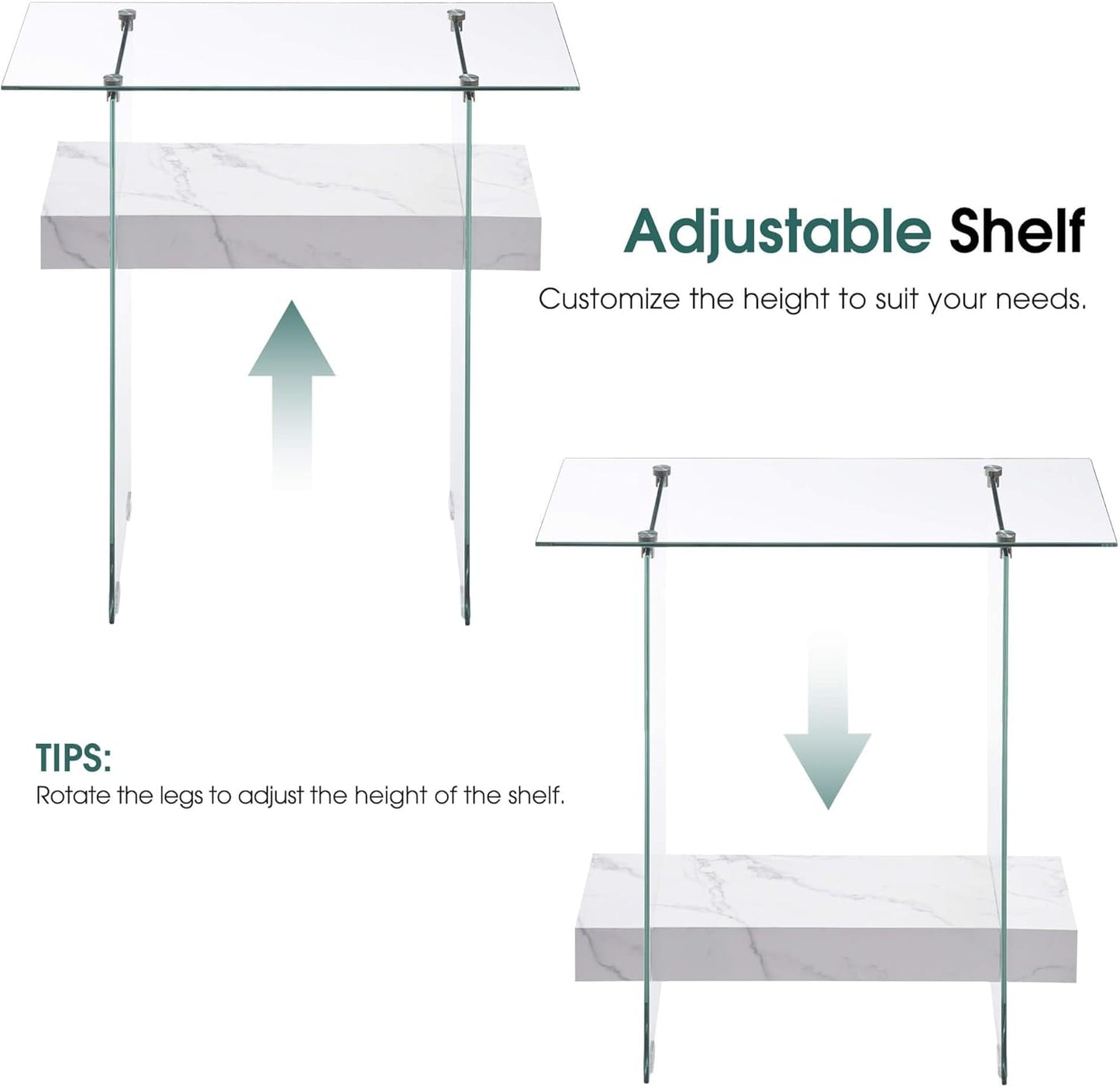 ivinta Glass Console Table with Storage, 31.5'' Modern Narrow Sofa Table with Storage Shelves for Living Room, Hallway, Foyer, Bedroom 5103 (White)