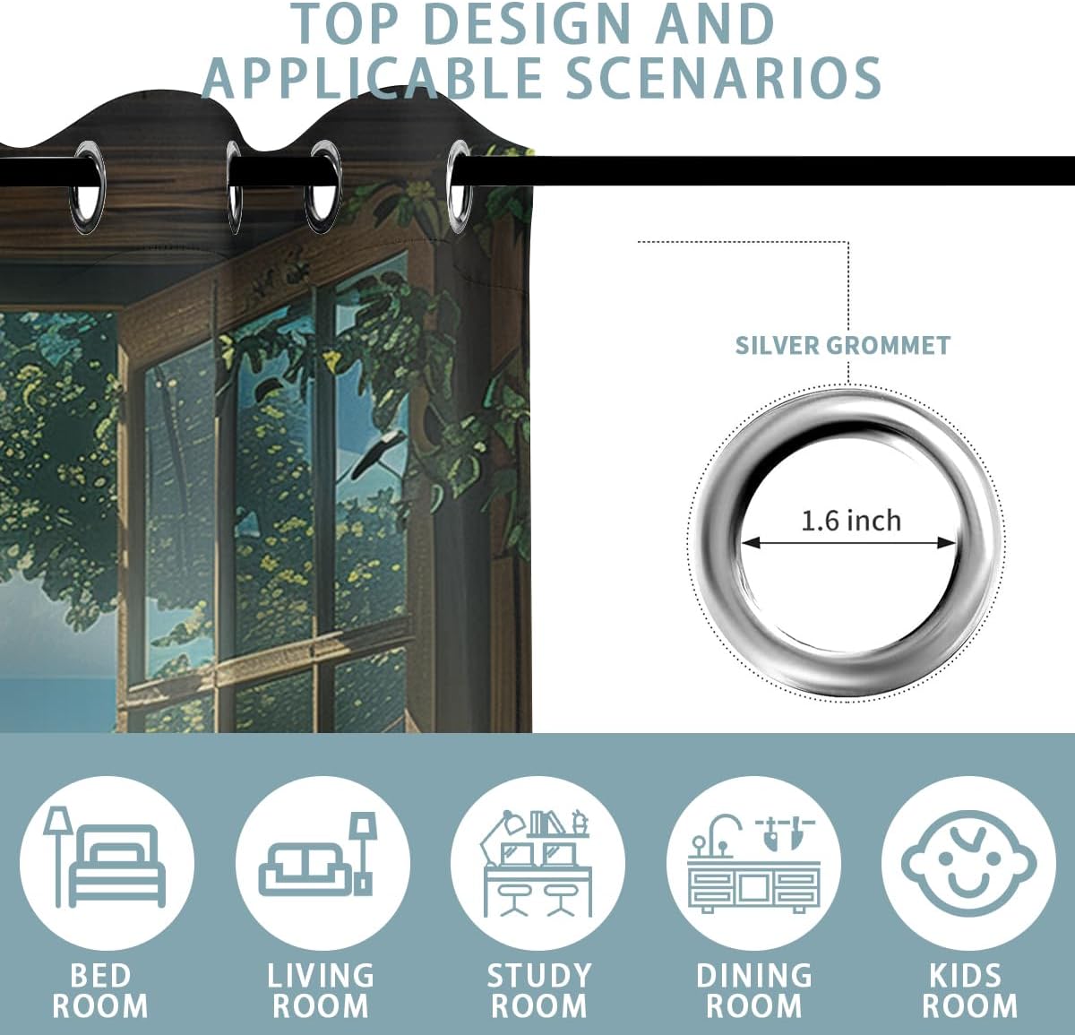 Mountain Blackout Curtains for Girls Boys Teens Home Decor, Spring Sky View Nature Forest Flower Grommet Thermal Insulated Drapes Darkening Window Curtain for Bedroom Living Room, 42 x 45 Inch