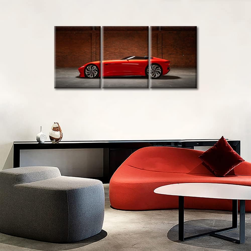 Red Sports Car Wall Art for Living Room Cool Super Car Canvas Wall Art Pictures Posters 3 Pieces Modern Wall Decor Art for Teen Boys Bedroom Office Paintings Giclee Framed Ready to Hang, 36"Wx16"H