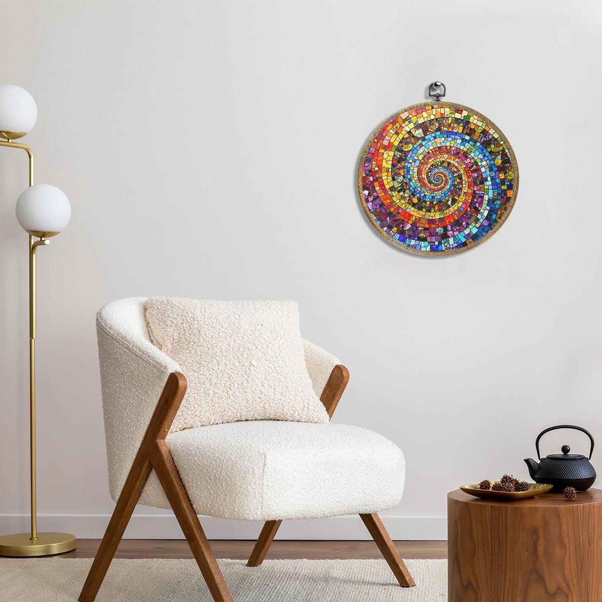 Colorful Glass Style Colorful Geometric Decoration Gift for Art Lovers Framed Round Wall Decor Canvas Wall Art Hanging Prints Artwork for Home Nursery Bedroom Living Room Decorations 10.2X10.2 Inch