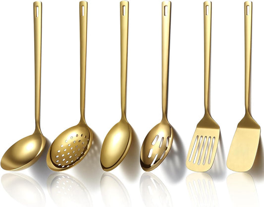 Evanda Gold Kitchen Utensils Set 6pcs, Titanium Plating Stainless Steel Cooking Utensils Set, Heavy Duty Kitchen Tools Spatulas Set, Home Essentials Kitchen Gadgets Accessories