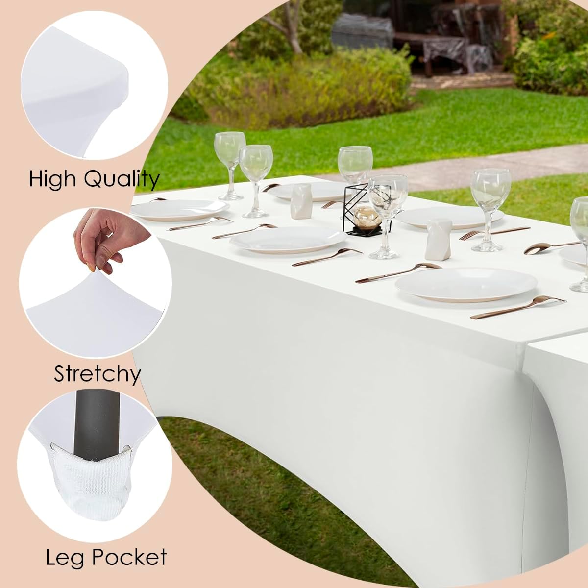Craft And Party 2 Pack 8ft White Spandex Tablecloth – Fitted Stretch Cover – Universal Fit for Folding Tables – Wrinkle-Free, Washable – Ideal for Parties, Weddings, Events