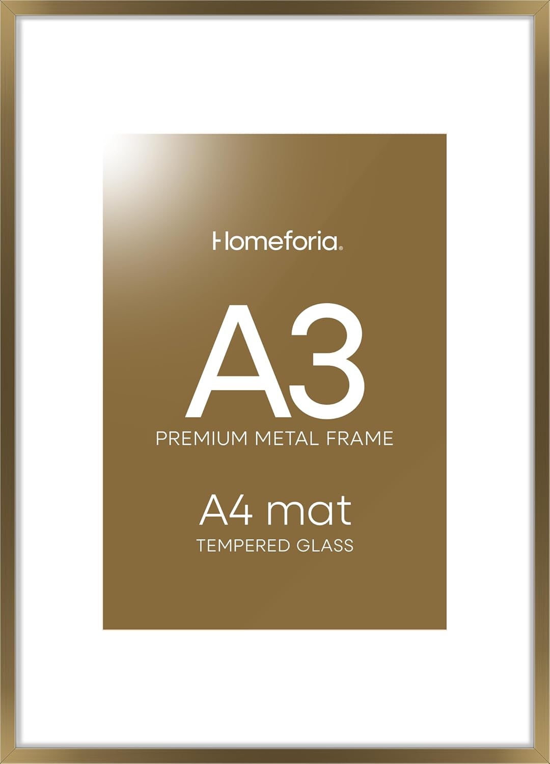 Homeforia A3 Picture Frame Bronze, High End Metal 11.7 x 16.5 inch Brass Poster Frames with Mat 8.3 by 11.7 Print, A3 Size Frames Matted to A4 Photo, 11.7by16.5 Hanging Frame, Tempered Glass, Set of 1