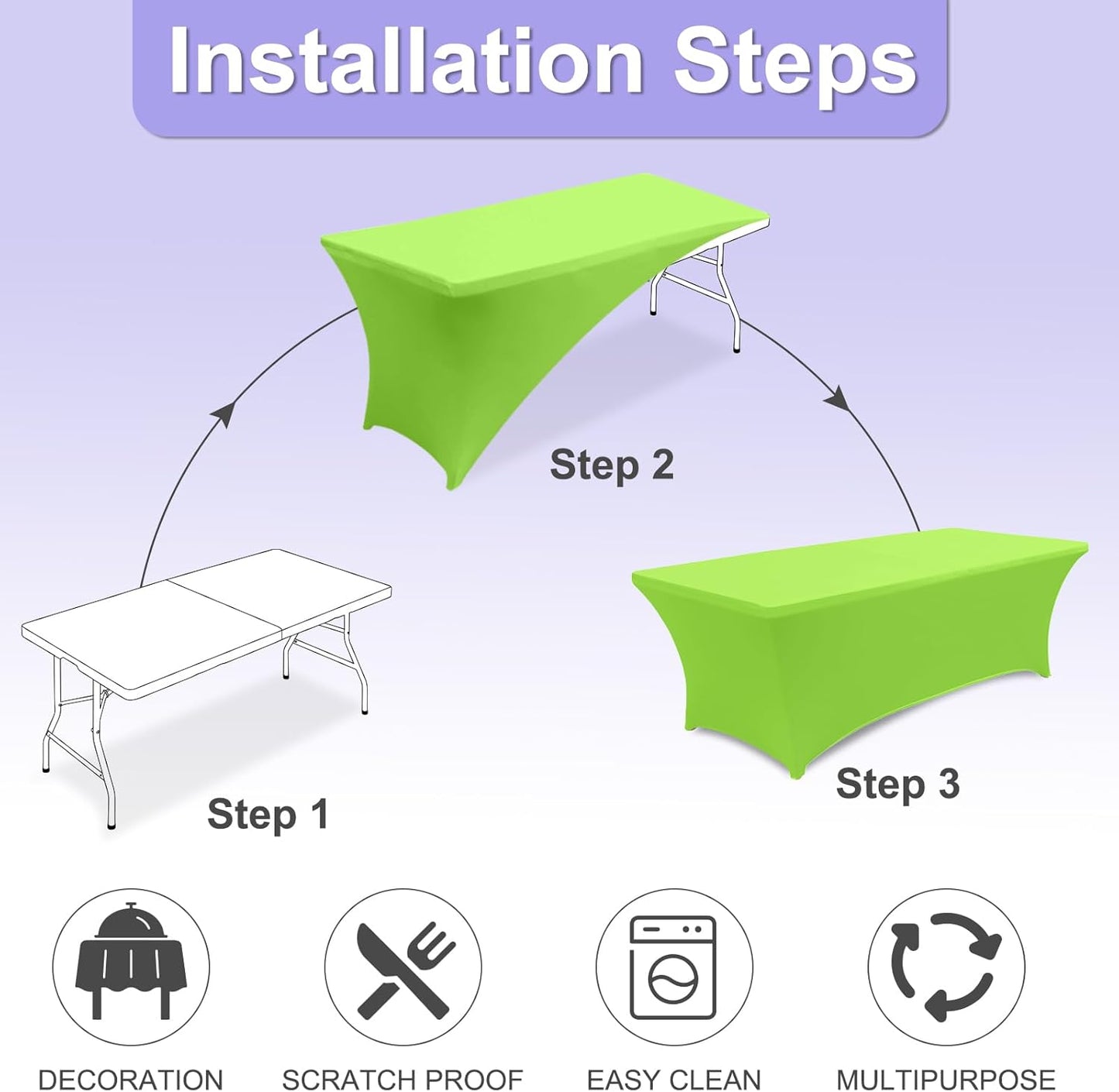 ABCCANOPY 6 FT Spandex Table Cover Stretch Fitted Wrinkle Resistant Tablecloth Reuse for Rectangular Folding Table Patry Event Wedding Banquet Protector Apple Green