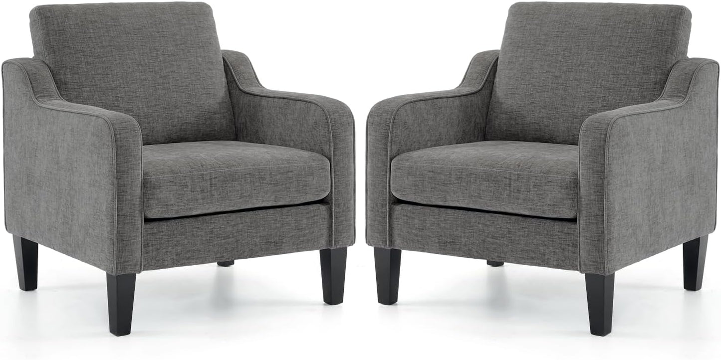 VINGLI Accent Chairs Set of 2 for Living Room, Light Grey Mid Century Modern Chair Soft Chenille Sofa Chair Upholstered Comfy Arm Chairs for Bedroom, Play Room, Apartment