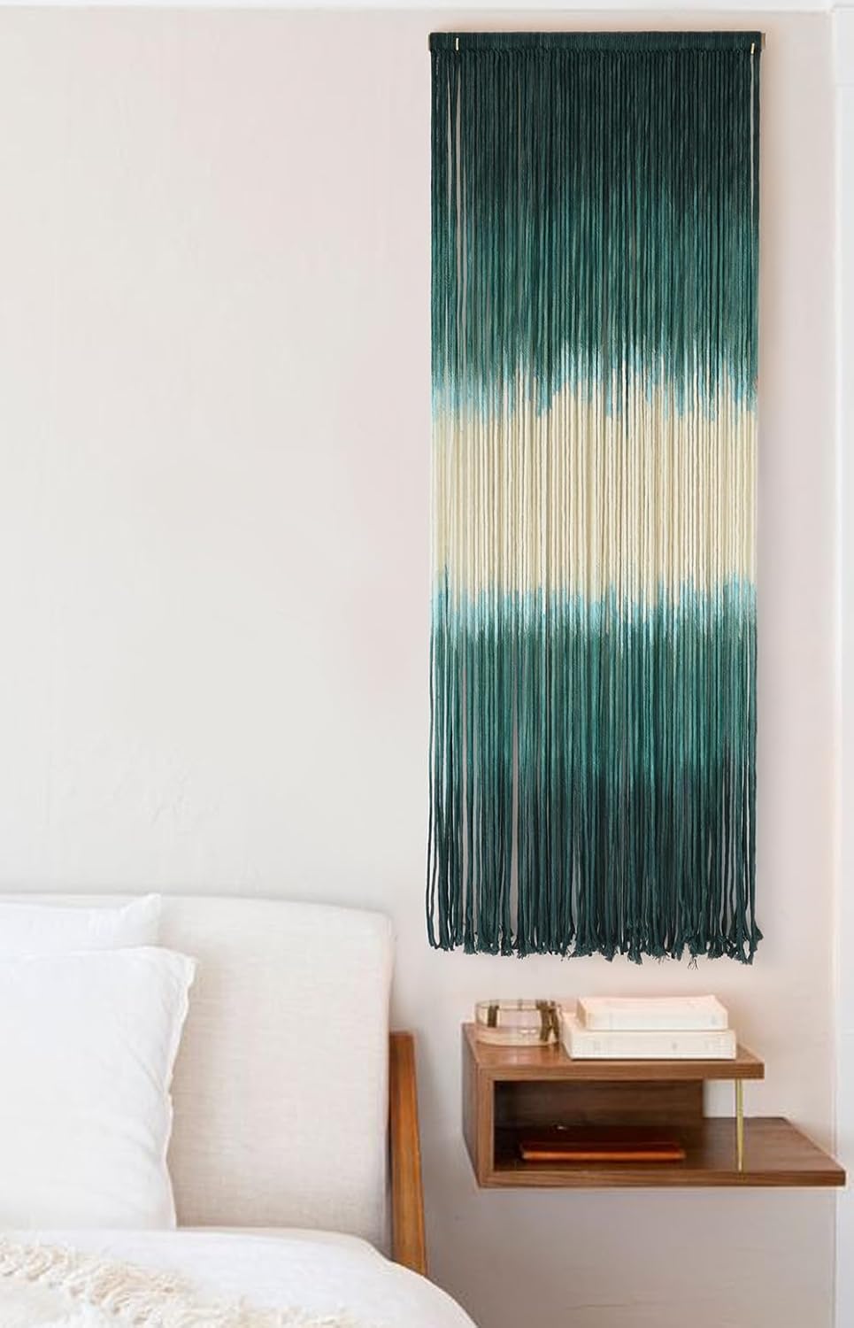 Macrame Wall Hanging Green Boho Handmade Ombre Wall Art Decor for Living Room Bedroom Fiber Art 15''W*43''L