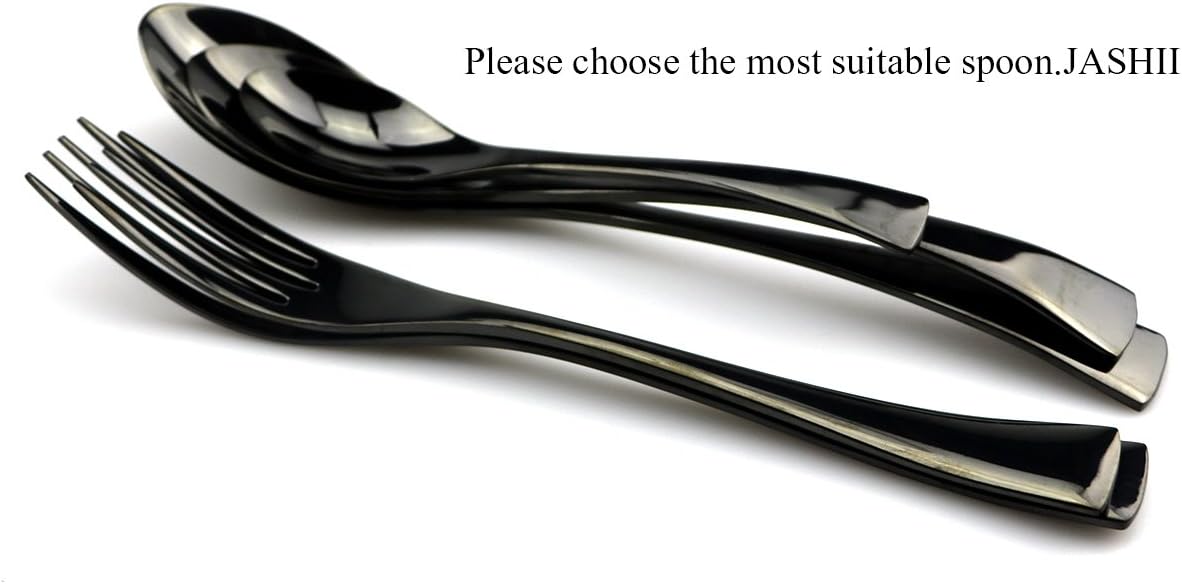 JASHII 18/10 Stainless Steel 20 Piece Mirror Polished Black Flatware Set,Dinner Knife Fork Salad Fork Dessert Spoon，Service for 4 ，Black Utensil Sets
