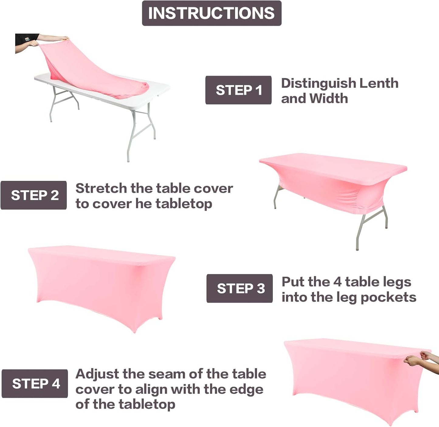 IVAPUPU 4FT Table Cloth for Rectangular Fitted Events Stretch Pink Table Covers Washable Cover Spandex Tablecloth Protector for Party, Wedding, Cocktail, Banquet, Festival