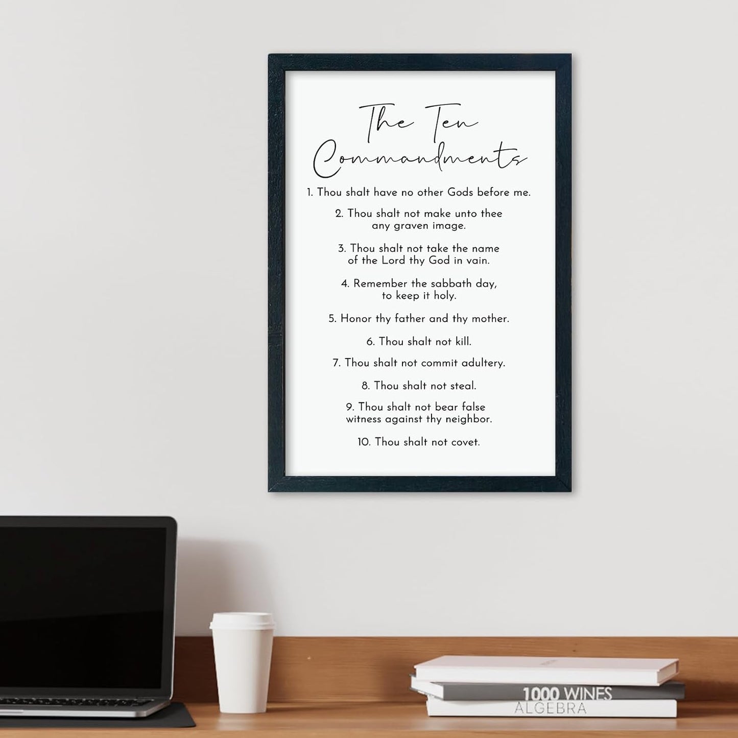 LuZhiQiang The Ten Commandments Wall Art Decor 16"×11" Bible Verse 10 Commandments Sign Motivational Positive Quotes Wood Framed Wall Hanging (Black)
