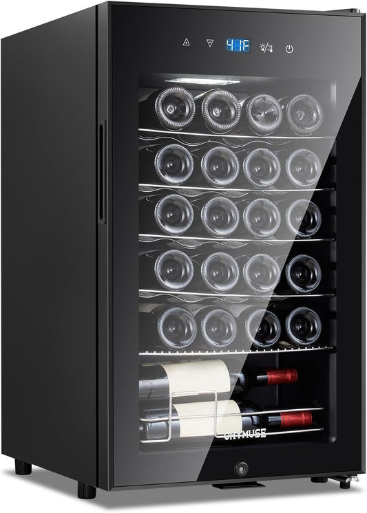 24 Bottle Compressor Wine Cooler Refrigerator with Lock, Freestanding Wine Fridge, 41°F-64°F Digital Temperature Control, Large Wine Cellar for Red, White, Champagne, and Sparkling Wine – Black