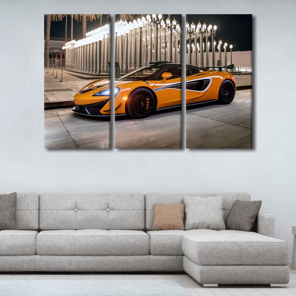TUMOVO Sports Car Canvas Wall Art for Bedroom Orange Super Car Wall Paintings for Living Room Hypercar by the Road Office Modern Wall Art Pictures Print On Canvas Framed Ready to Hang, 42" Wx28 H