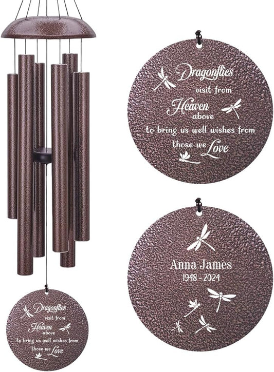 Memorial Wind Chimes Sympathy Gifts, Customized Dragonfly Wind Chime, 36-inch Commemorative Wind Chimes to Commemorate The Loss of Loved Ones, Condolence Gifts