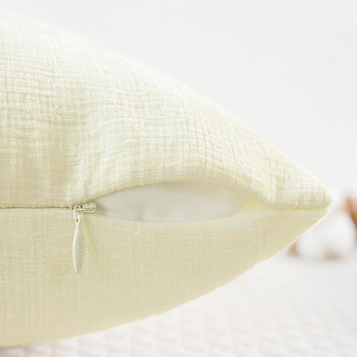 CaliTime Throw Pillow Covers Decorative 24 X 24 Inches Pack of 2 Cozy Chenille Cushion Cases for Couch Sofa Bed Living Room Home Beige