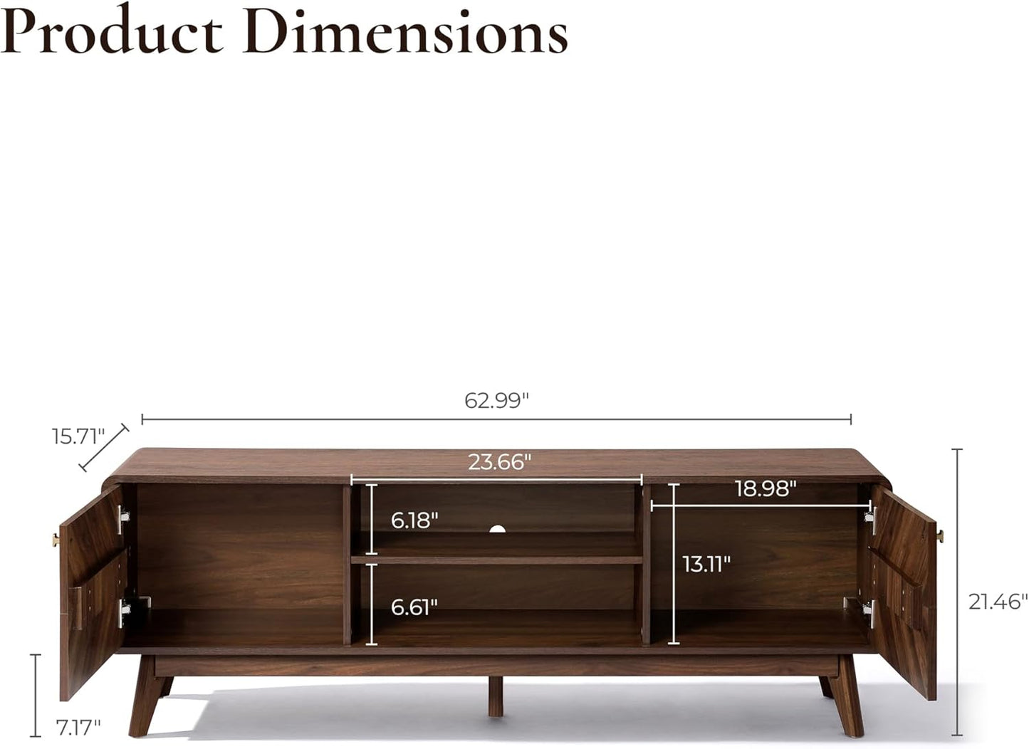 LuxenHome Mid Century Modern TV Stand, 63" TV Stands for Living Room for TVs up to 65", Entertainment Center with Storage, Wood TV Console with Tapered Legs, Television Stands