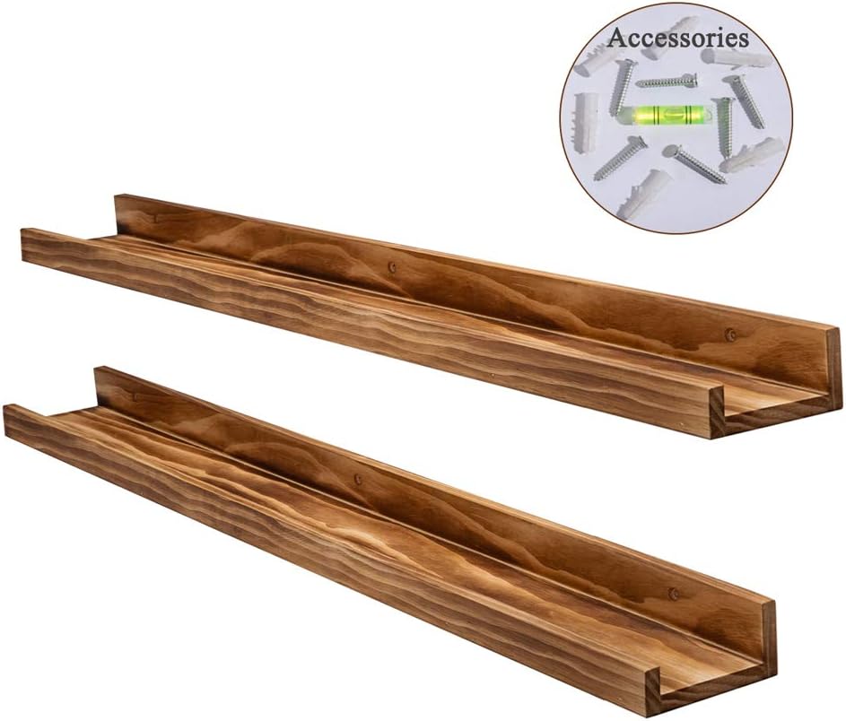 AZSKY Rustic Wood Floating Shelves for Nursery Books Long Wall Bookshelf Photo Picture Ledge Shelf with Lip Wall Shelf for Kids Bedroom Bathroom Living Room Office Frames 36 Inches Set of 2
