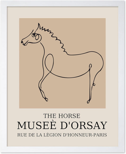 Poster Master Vintage Poster - Retro Minimalist Print - Gift for Artist, Friend - Horse, Line Drawing, Sketch, Abstract - Wall Decor for Living Room, Bedroom, 11x14 White Framed