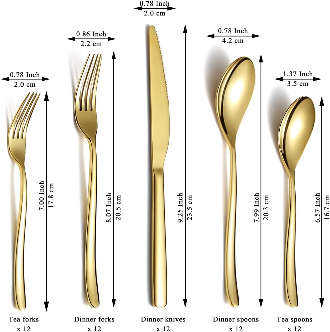 Berglander Gold Silverware Set 60pcs Service for 12, Golden Titanium Plating Stainless Steel Flatware Set, Gold Spoons Forks Knives Set for Home, Wedding, Restaurant, Hotel, Dishwasher Safe