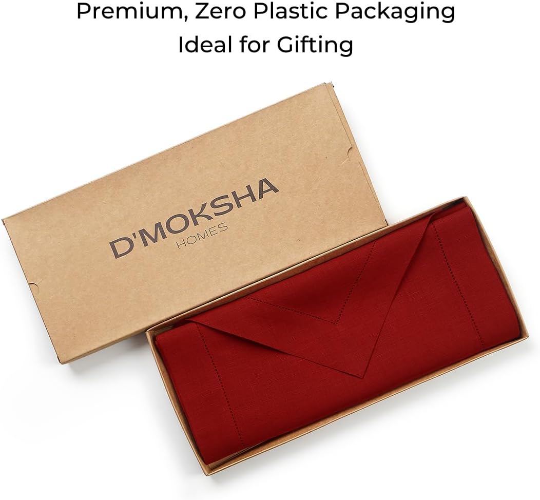 D'Moksha Homes Red Linen Table Runner 108 Inches Long - 100% Pure Linen Diamond Table Runner 14 x 108 Inch for Dining, Fall and Halloween - Machine Washable