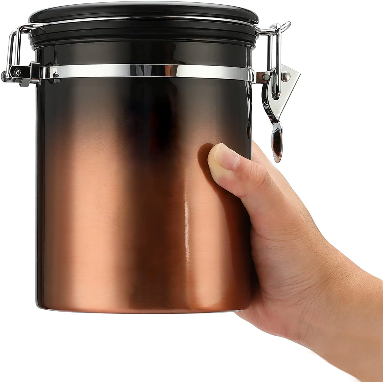 malmo Coffee Canister, Airtight Coffee Container with Date Tracker Lid, Stainless Steel Canister for Kitchen Food Storage (Black-Copper, 16oz)