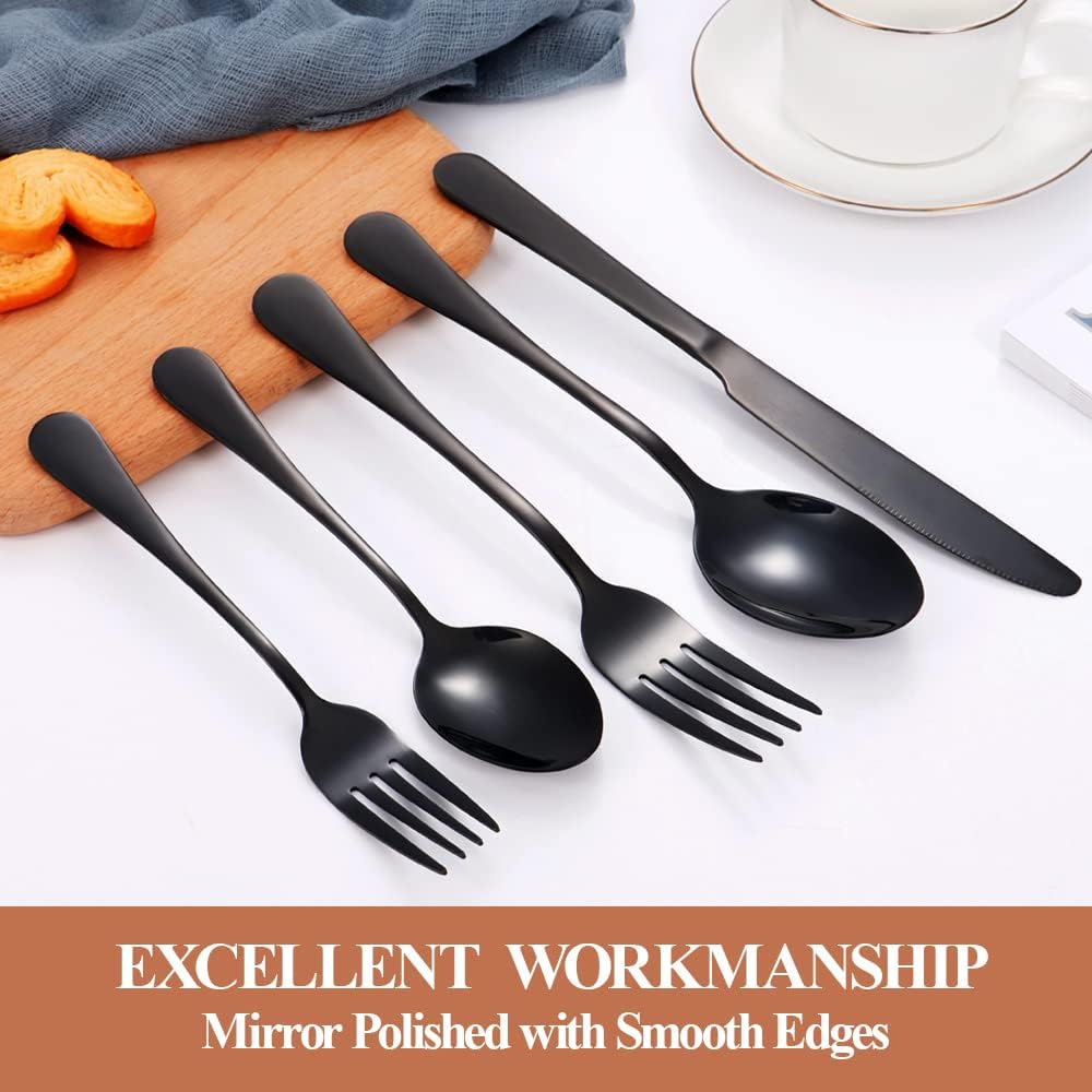 Lazycorner 20 Pcs Black Silverware Set for 4, Mirror Polished Flatware Set Stainless Steel Fork Knife Spoon, Food Grade Eating Utensils Sets, Reusable Silverwear Cutlery Set, Dishwasher Safe