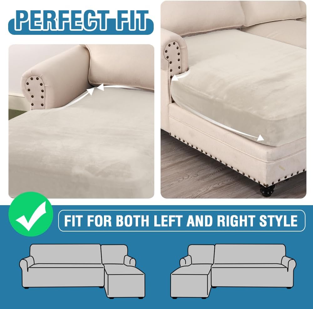 H.VERSAILTEX Velvet Stretch Individual Chaise Cover Sectional Couch Covers for L Shaped Sofa Both Left/Right Furniture Protector Seat Cushion Sofa Cover (1 Piece Chaise Cover, Porcelain)