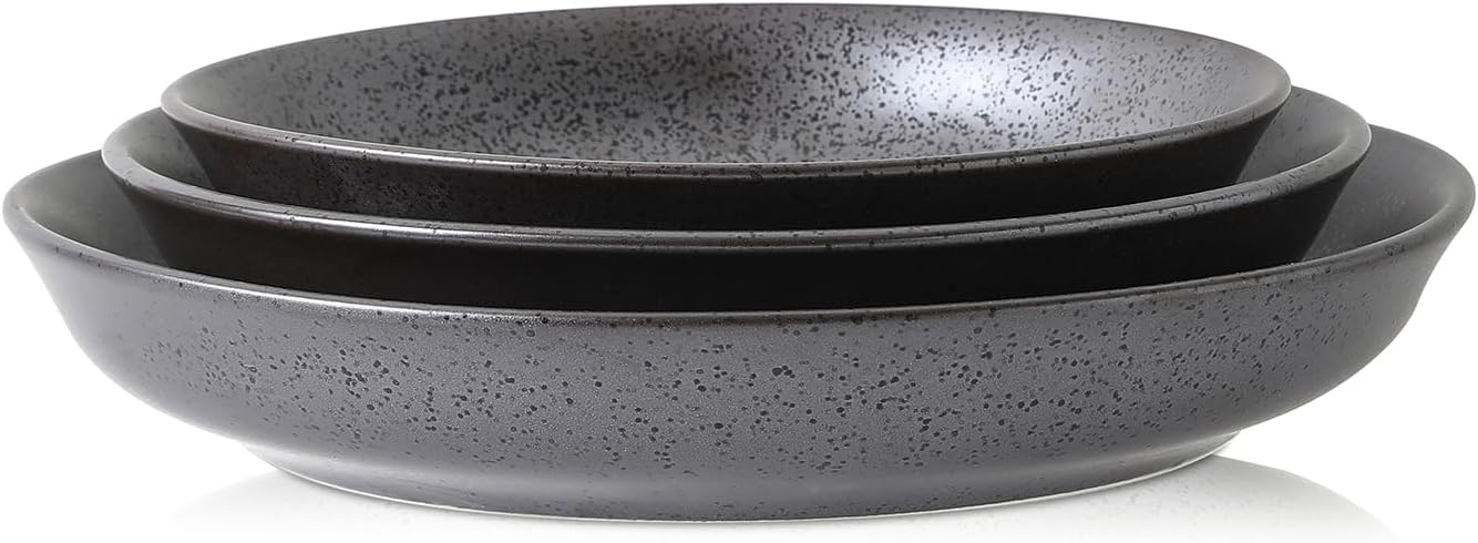 Stone lain Valencia Porcelain 3-Piece Round Bowl Serving Set, Metallic Grey