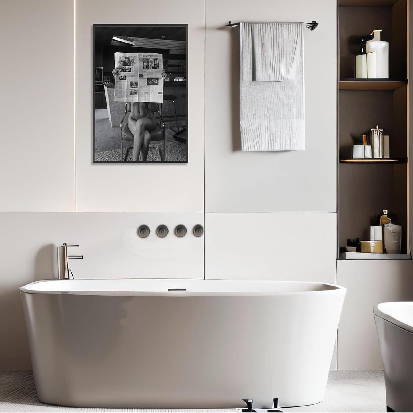 Sexy Glamorous Reader Poster Feminist Art Black and White Preppy Canvas wall art Retro Room Aesthetic Newspaper prints painting Trendy Naked Women Art wall decor 24x36in Framed