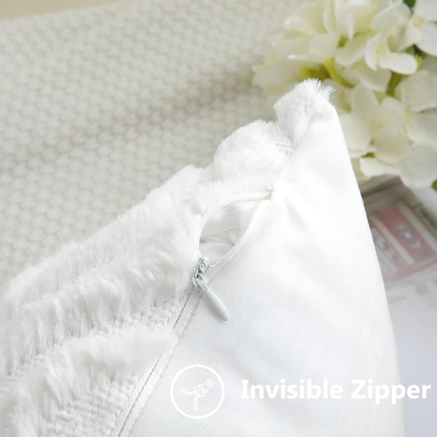 decorUhome Fall Throw Pillow Covers 16x16 Inch Set of 2, Soft Plush Decorative Faux Fur White Solid Couch Pillow Covers, Accent Farmhouse Neutral Square Euro Pillow Cases for Sofa Bed Living Room