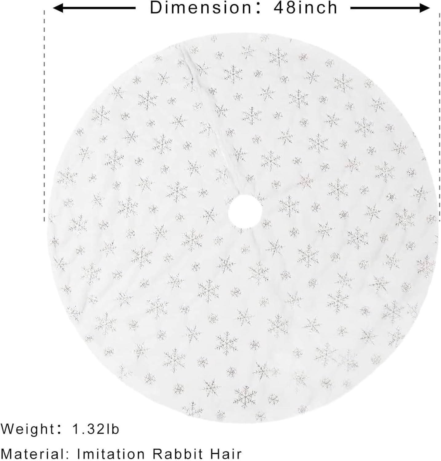 48inch White Christmas Tree Skirt Tree Carpet Blanket, Soft 4ft Xmas Christmas Tree Blanket with Silver Snowflake White Faux Fur Carpet for Christmas Holidays