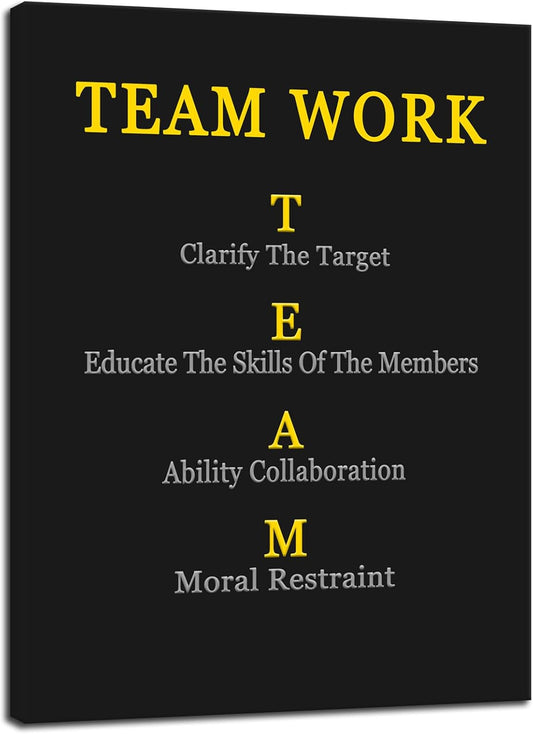 Team Work Enterprise Poster Inspirational Quotes Canvas Poster Printed Artwork Motivational Wall Decor for Company Office Group Bedroom Living Room Framed Ready to Hang[18" W X 24" H]