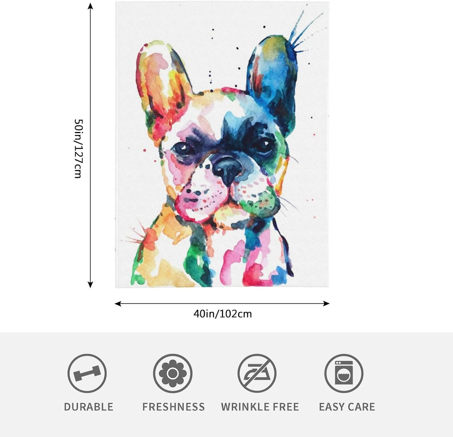HGOD DESIGNS Watercolor French Bulldog Fleece Throw Blanket Ultra Soft Cozy Blooming Decorative Flannel Blanket All Season for Home Couch Bed Chair Travel 40x50in