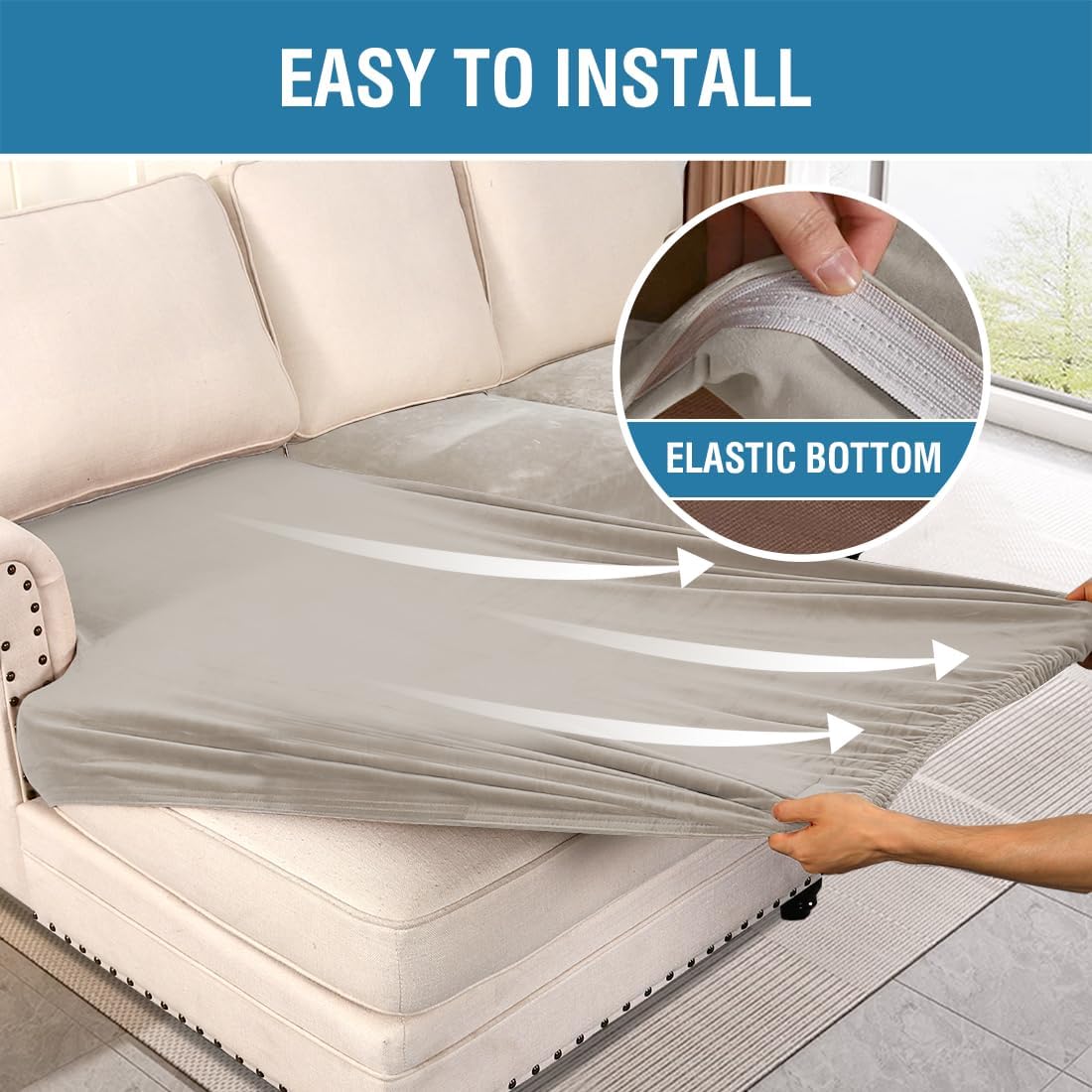 H.VERSAILTEX Velvet Stretch Sectional Couch Covers 4 Pieces Sofa Seat Cushion Covers L Shape Separate Cushion Couch Chaise Cover for Both Left/Right Couch (Large Sofa 3 Seater + 1 Chaise, Oatmeal)