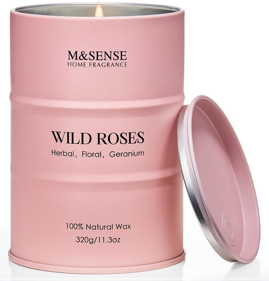M&SENSE Wild Rose Natural Scented Candle, 70 Hours Long Lasting Soy Candles 11.3oz, Stress Relief Aromatherapy Candles for Women, Romantic Candle Gifts Valentines Day Gifts for Her