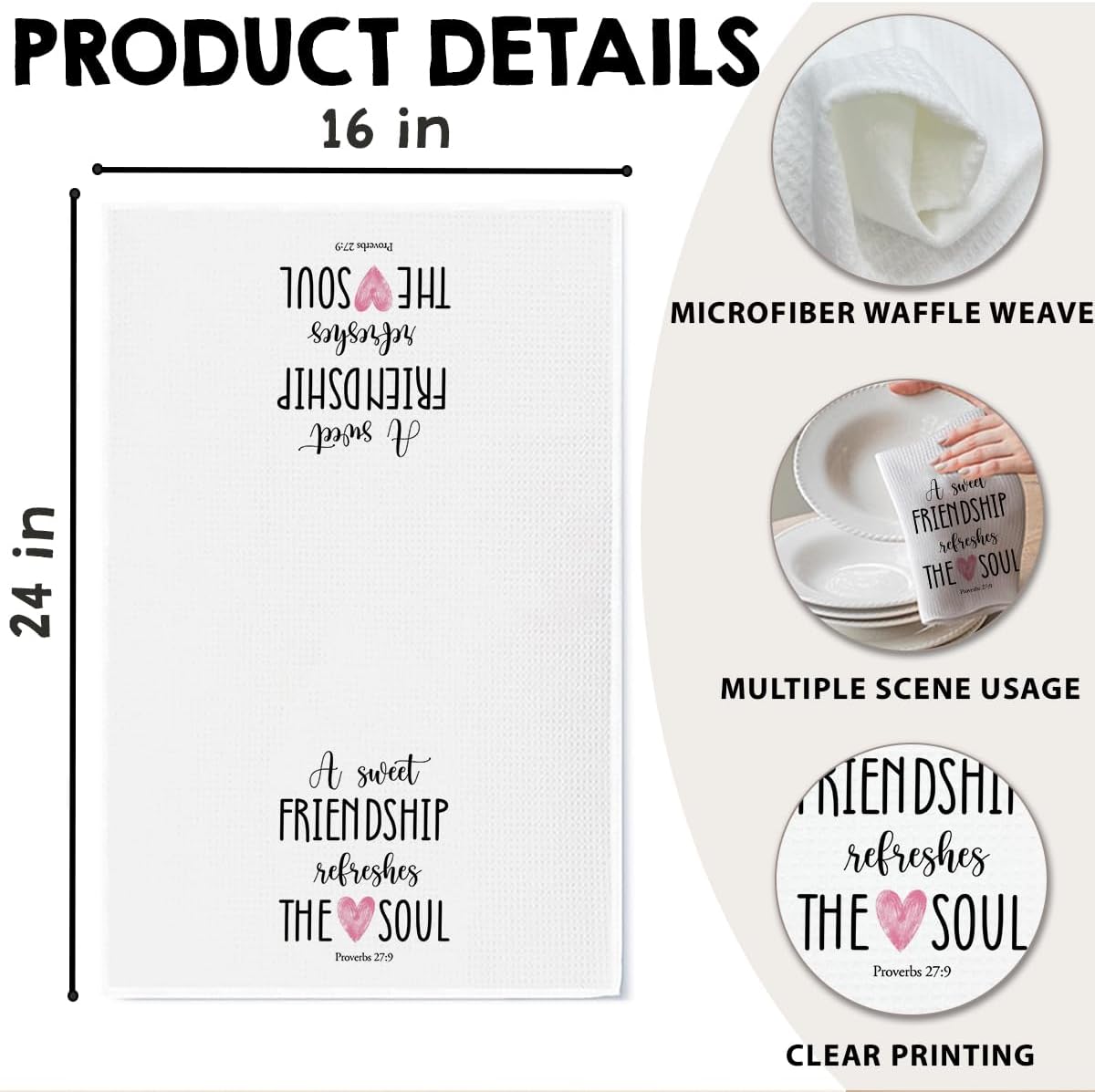 Friendship Kitchen Towel, A Sweet Friendship Refreshes The Soul, Christian Hand Towel Gift for Friend, Inspirational Tea Towel for Bathroom or Kitchen