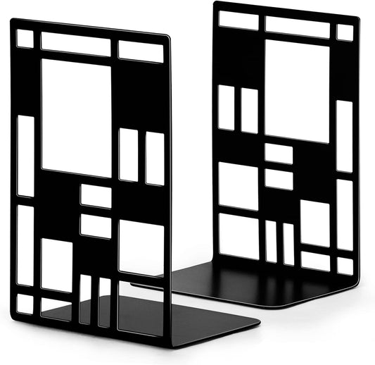 Book Ends, Bookends, Book Ends for Shelves, Bookends for Heavy Books, Book Divider Decorative Holder, Metal Heavy Duty Bookend Black 1 Pair, Abstract Art Desgin Book Stopper Supports for Office, Home