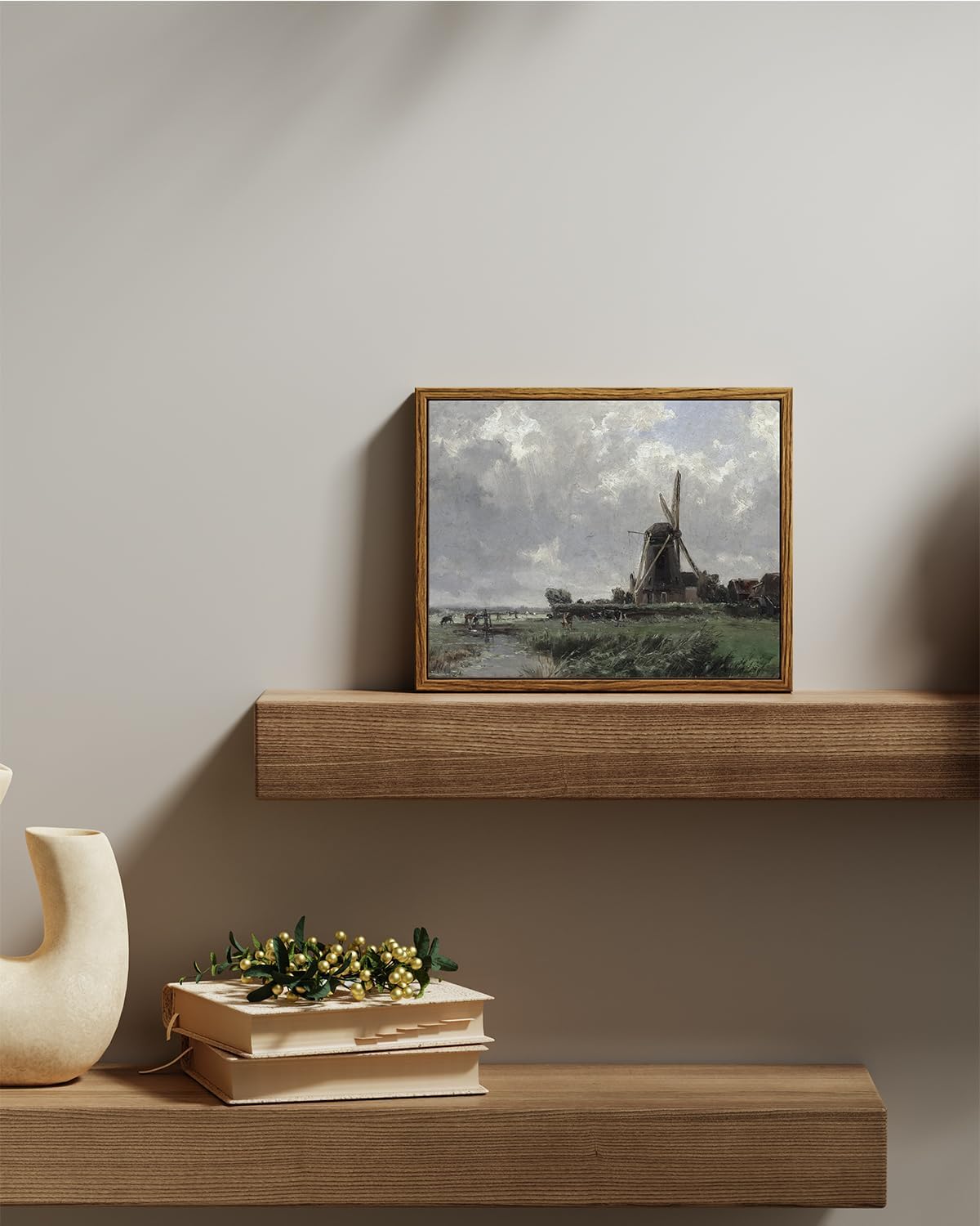 VIYYIEA Framed Canvas Wall Art Home Decor French Country Field Wall Decor Nature Wilderness Windmill Art Landscape Wall Pictures Artwork Room Decor for Bathroom Living Room Bedroom Office 8x10in