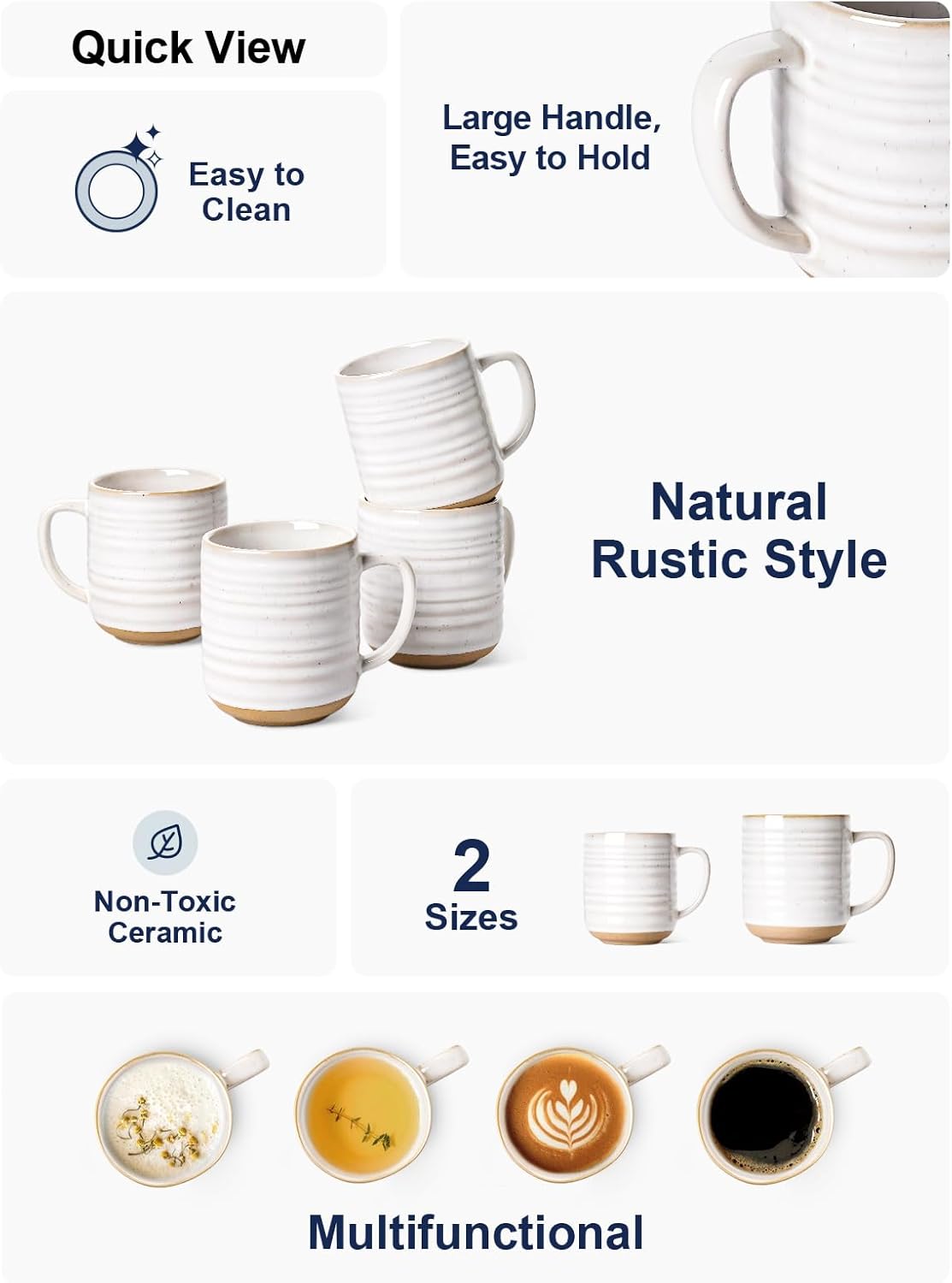 LE TAUCI Coffee Mugs 12 oz, Ceramic Mug Set, Housewarming Wedding Present, Coffee Cups for Latte, Hot Tea, Cappuccino, Mocha, Cocoa - Set of 4, Arctic White