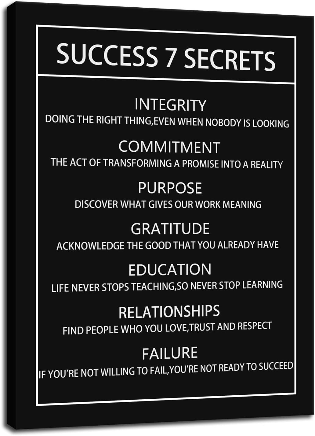 Motivational Canvas Wall Art Success 7 Secrets Inspirational Poster Print Artwork Painting Picture for Framed Home Decoration Living Room Office Bedroom Ready to Hang [30''W X 40''H]
