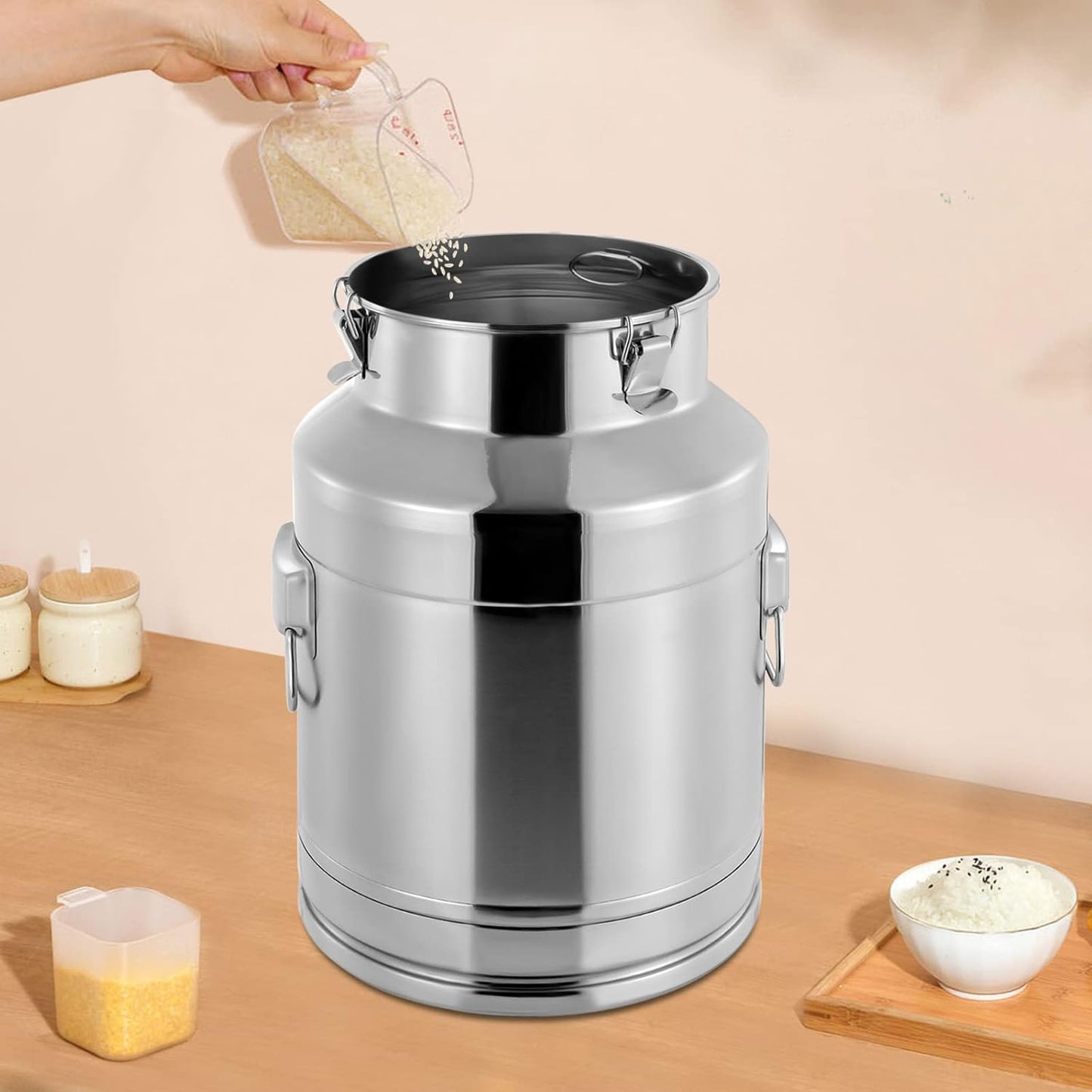 304 Food-Grade Stainless Steel Ice Bucket with Lid, 28L/7.4Gallon Good Sealing Storage Canister Milk Bucket Milk Can for Coffee, Tea, Water, Milk, Soup