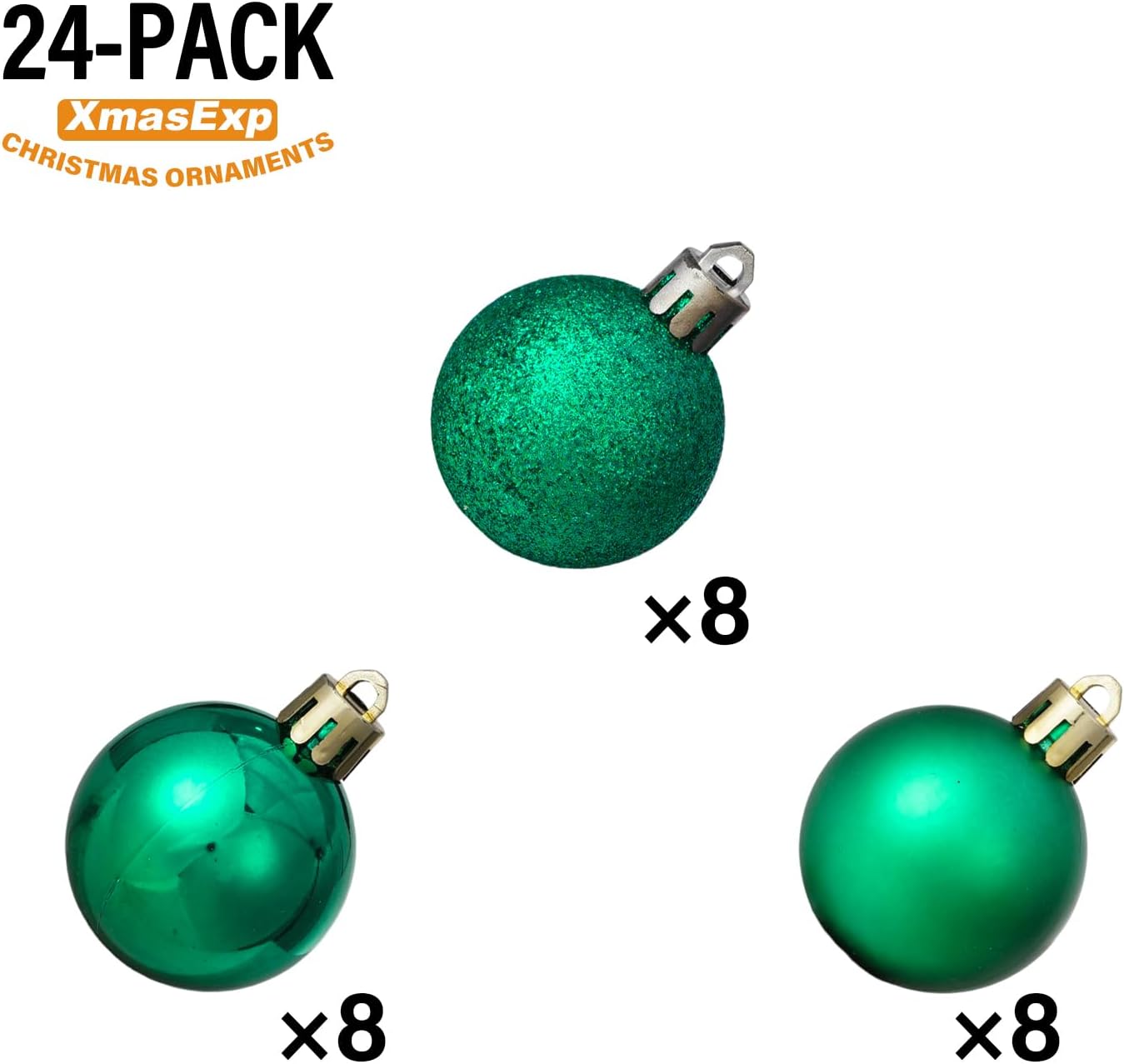 XmasExp 24ct Mini Christmas Ball Ornaments Shatterproof Christmas Ornaments Set Decorations for Xmas Tree Balls 30mm/1.18" (Malechite Green)