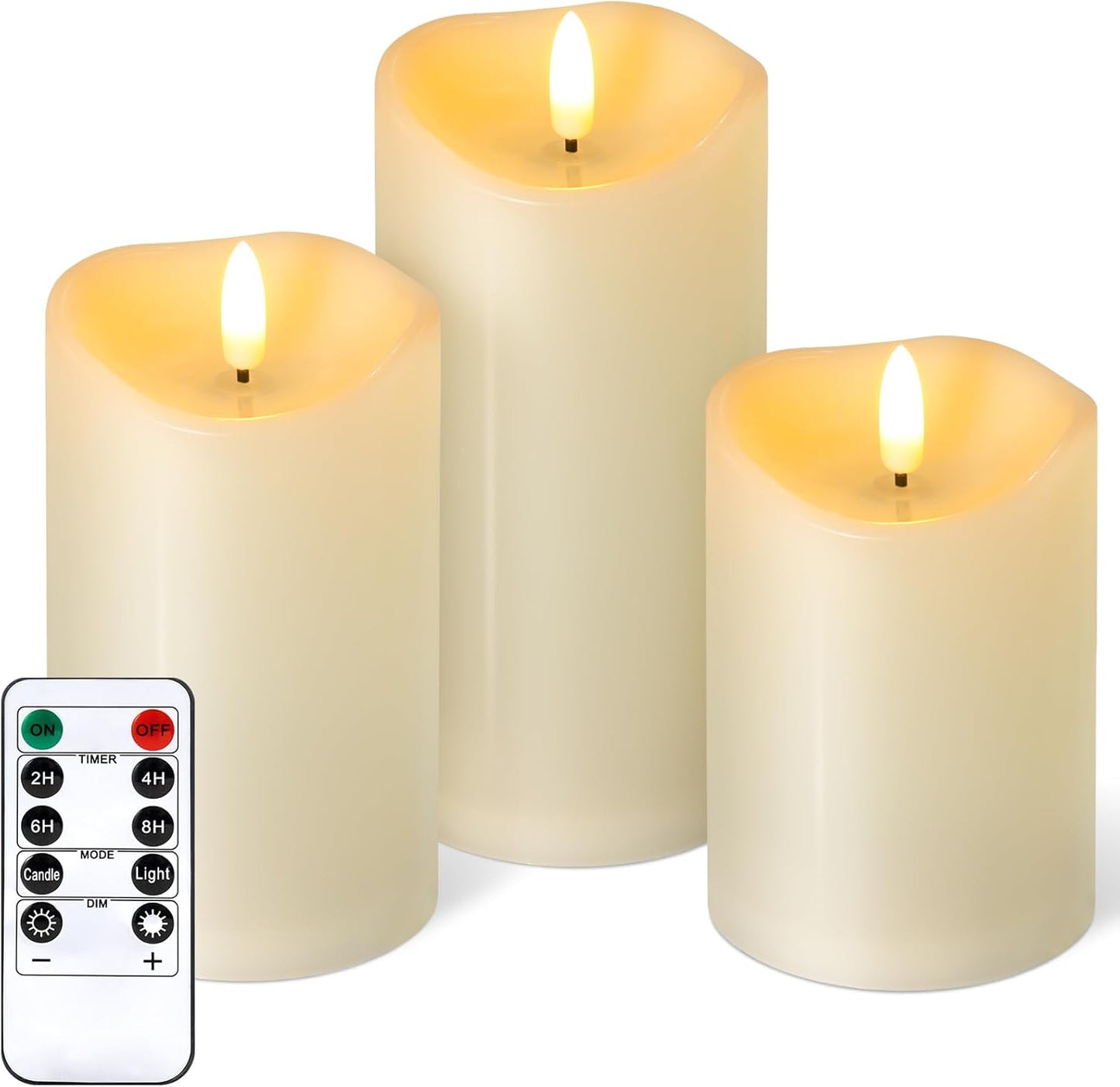 NURADA Outdoor Flameless Candles with Remote Timer - Waterproof Realistic Flickering LED Pillar Electric Battery Operated Fake Candle for Holiday Home Wedding Fireplace Decor - 3 Pack Ivory