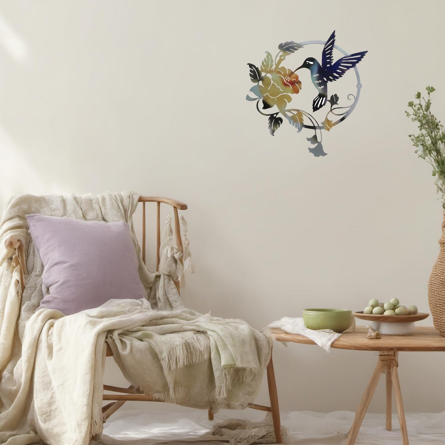 Zoihet Round Metal Bird Wall Art Decor - Hummingbird Wall Art Silhouette for your patio, garden, and fence Art Decor, Bird Wall Silhouette Indoor and Outdoor Hanging (Yellow)