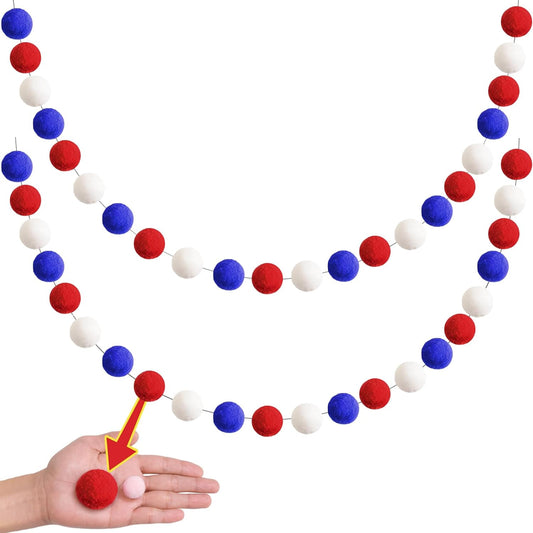 XmasExp 4th of July Pom Pom Garland Decorations - Large Felt Ball Garland for Mantle, Indoor Home Decor, Tree Ornaments, Kids Room and Party Hanging Decor,13 Ft.