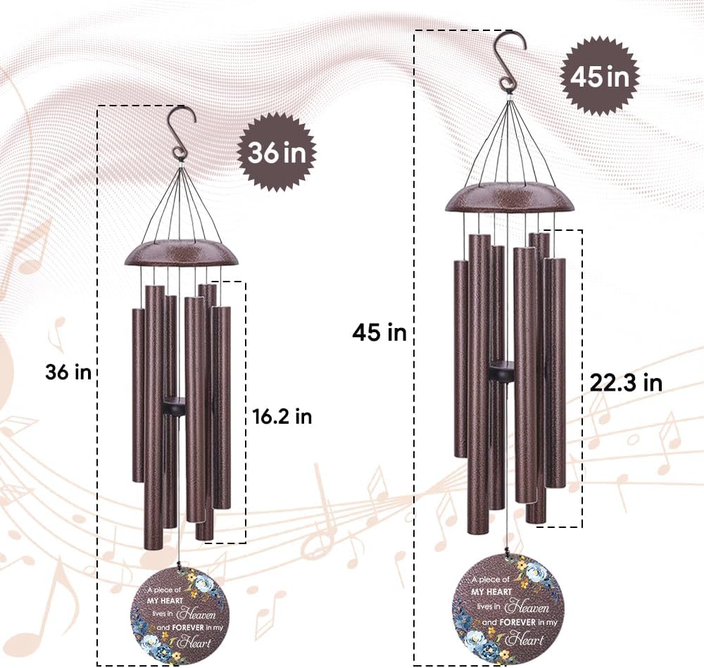 Personalized Sympathy Wind Chimes, Sympathy Gifts for Loss of Mom, Windchimes in Memory of a Loved One, Commemorative Sympathy Bereavement Gifts for Condolences/Funeral (36 inch)