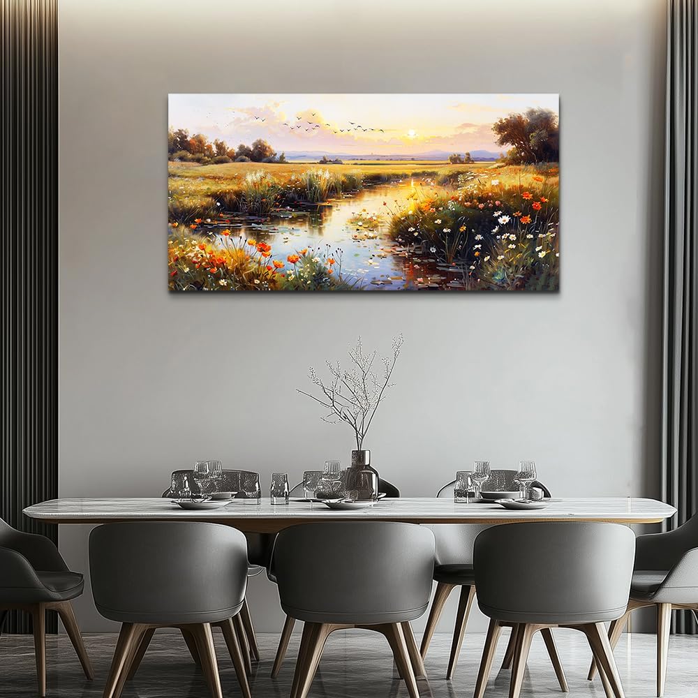 ZUITINGHUA Canvas Wall Art For Living Room Wall Decor For Bedroom Office Wall Decoration Rivers Landscape Painting Farmhouse Pictures Artwork Room Aesthetic Home Decor 20x40 In
