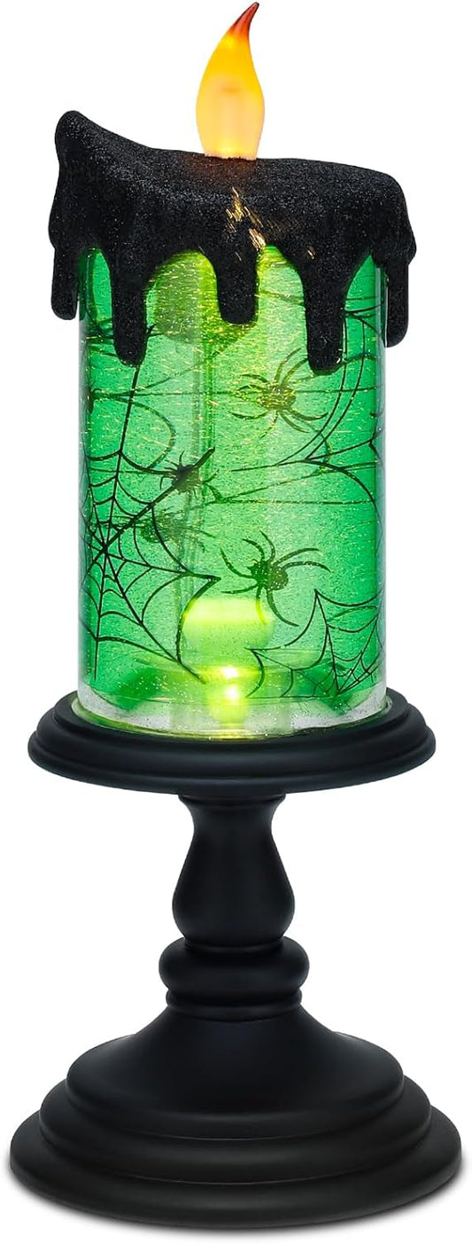 Halloween Snow Globe Candles Lighted Lamp, Lighted Flameless Candles with Water Glitter Swirls and Spooky Moving,Battery Operated