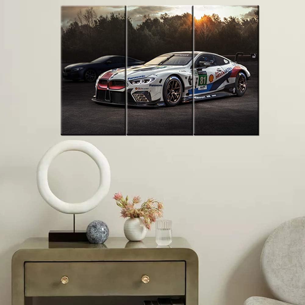 Art Work for Home Walls Sports Car Painting Pictures Canvas Artwork Home Decorations for Living Room Bedroom Giclee Wooden Frame Stretched Ready to Hang Posters and Prints - 12 x 24 inch x 3 Panels
