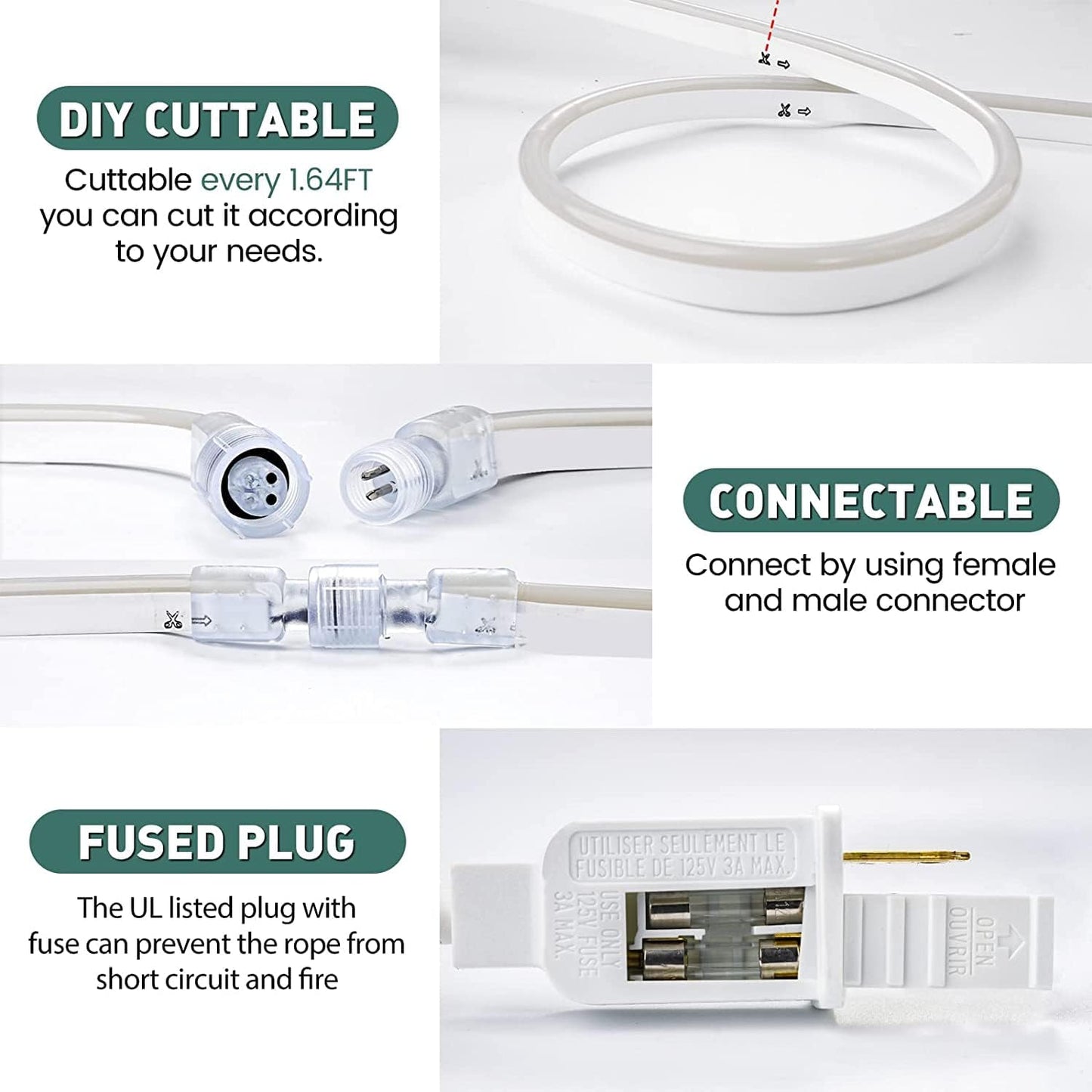 GZBtech Flexible LED Neon Rope Lights 33FT,AC 110-120V Waterproof Strip Light, 120 LEDs/M Cuttable Connectable Neon Lighting for Indoor Outdoor Home Decor/Commercial Building Use-Amber 10M