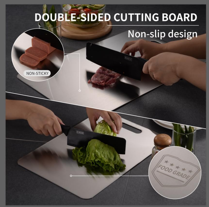 Katuchef Titanium Cutting Board 2025 New Upgrade Pure Titanium Cutting Boards for Kitchen Double Sided Cutting Boards Non Toxic,Hygiene Durable Chopping Board Suitable for Dishwasher Safe(S+M+L)