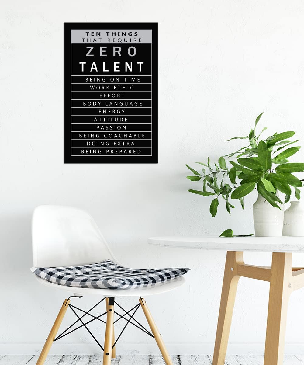 Ten Things That Require Zero Talent Quote Motivational Wall Art for Office Inspirational Poster Canvas Painting Prints Wall Pictures for Living Room Home Decor Framed Artwork [12''W x 18''H]